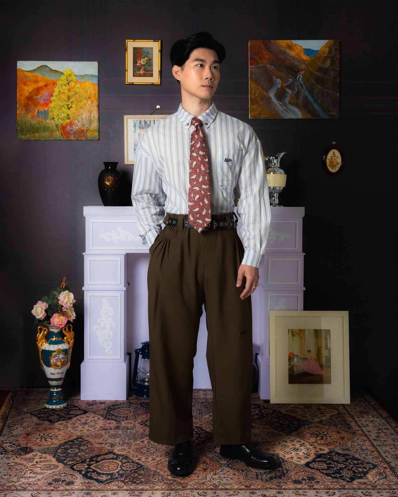 925 PLEATED PANTS BROWN