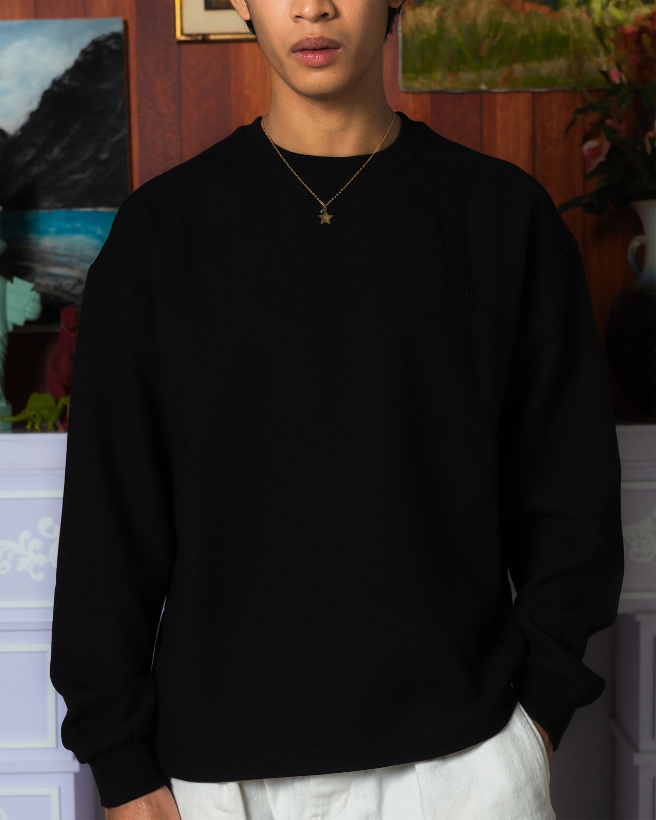 DIMENSION WAFFLE LONG SLEEVE TEE BLACK