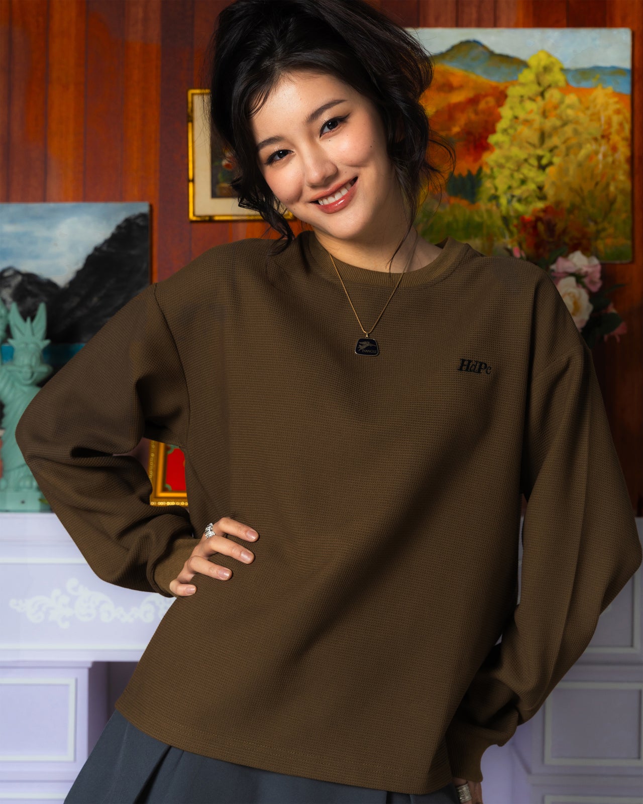 DIMENSION WAFFLE LONG SLEEVE TEE BROWN