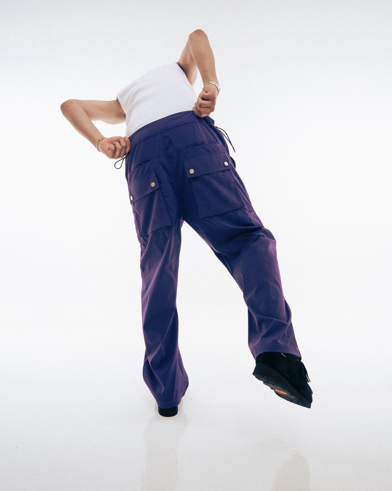 PLEATED NYLON WIDE PANTS PURPLE