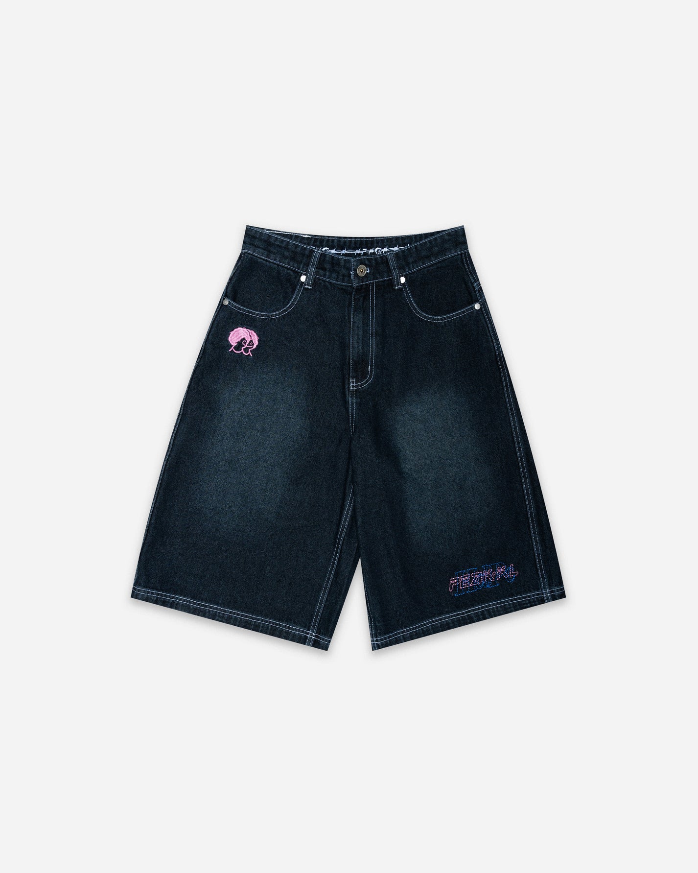 WASHED DENIM JORTS
