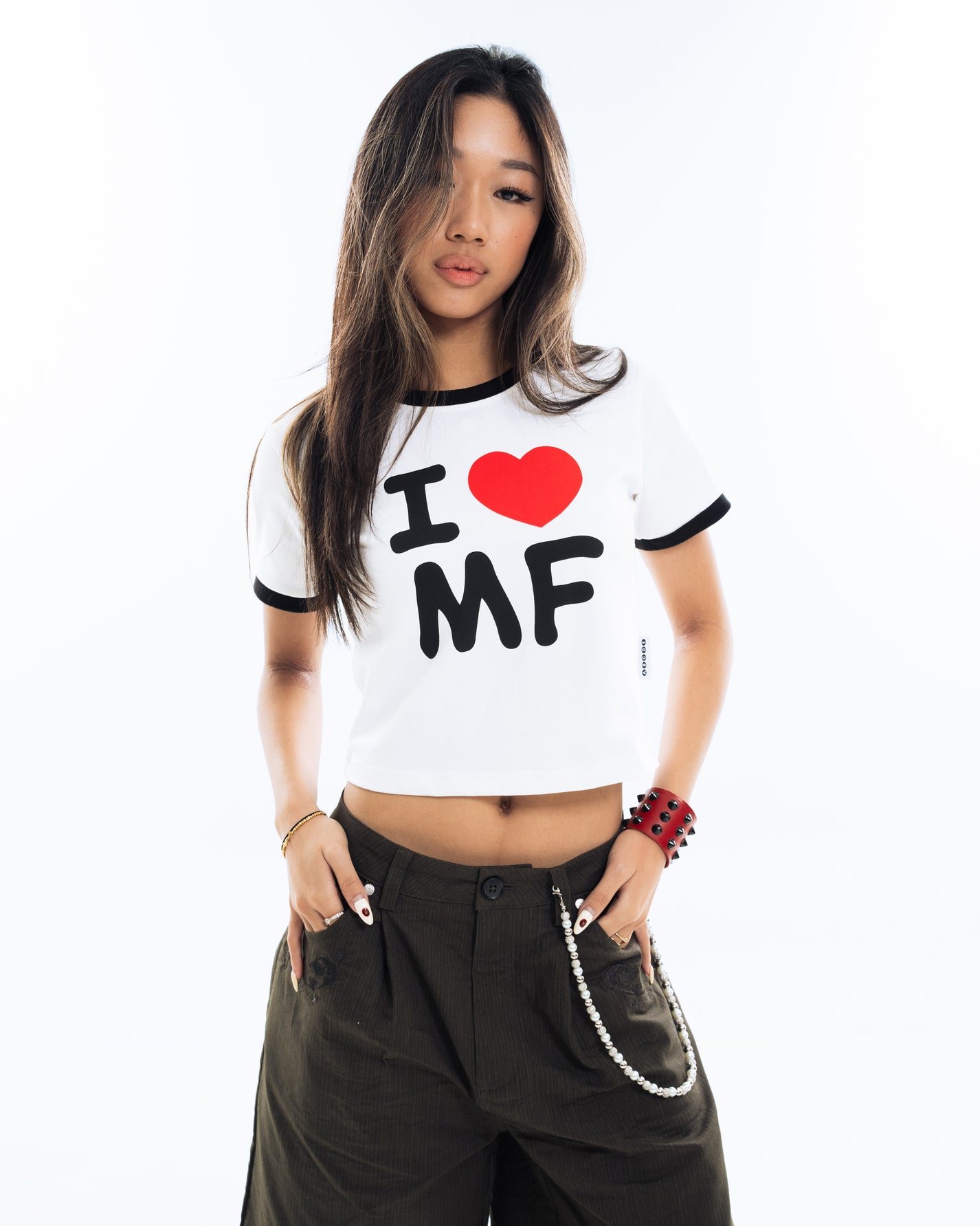 I LOVE MF BABY TEE WHITE